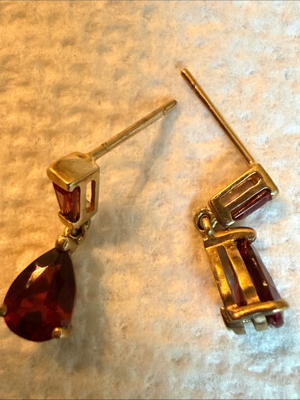 Vintage UK 9CT Gold Two-Stone Garnet Teardrop Drop Earrings - Signed 375